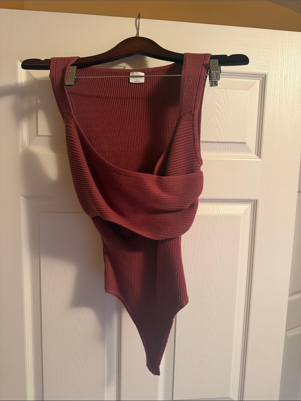 Abercrombie & Fitch Ribbed Cowl Neck Bodysuit - Mauve Rose